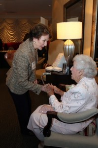 Carol Hunstein, current Chief Justice for the Georgia Supreme Court, greets Ruby Crawford