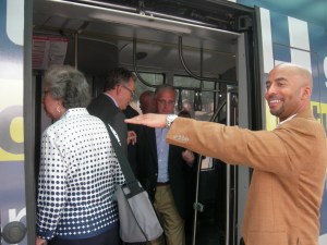 MARTA's Keith Parker helps Atlanta group board rail car (Photo: Maria Saporta)
