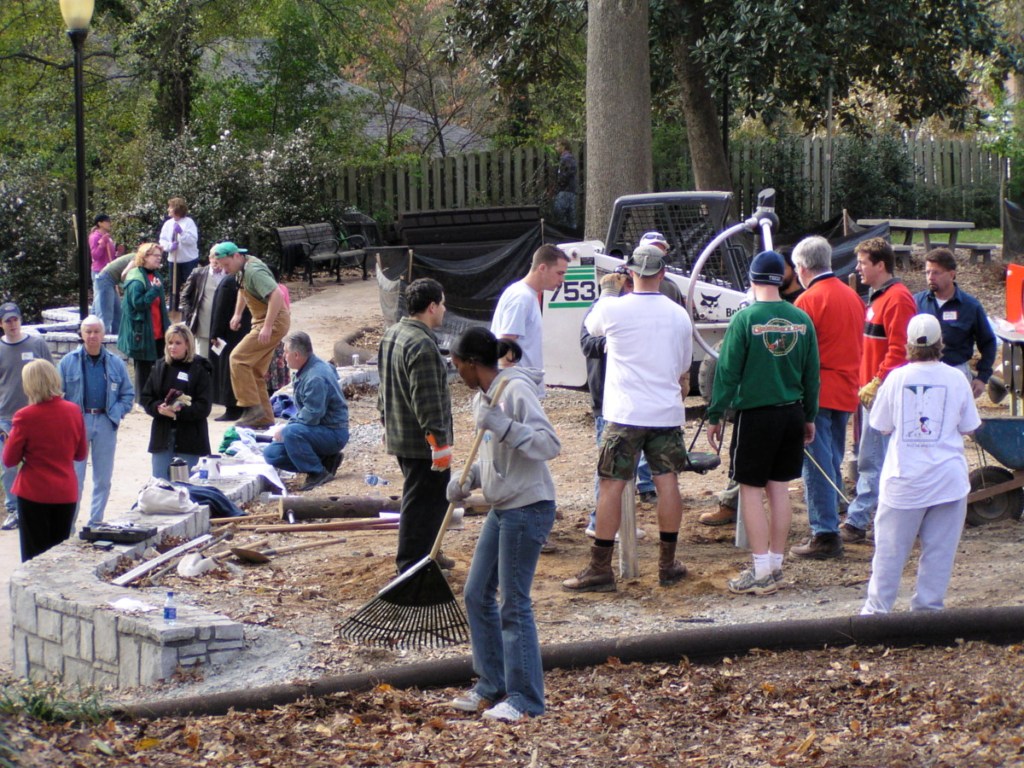 Hundreds of volunteers showed up to install the Cunard Memorial Playground at John Howell Park in Virginia-Highland in 2003.